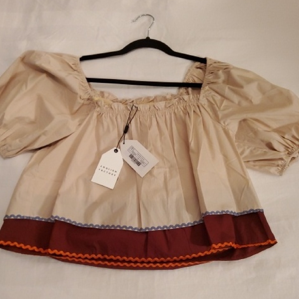 English Factory Colorblock Cream & Burgandy Blouse & Midi Skirt - Picture 5 of 8